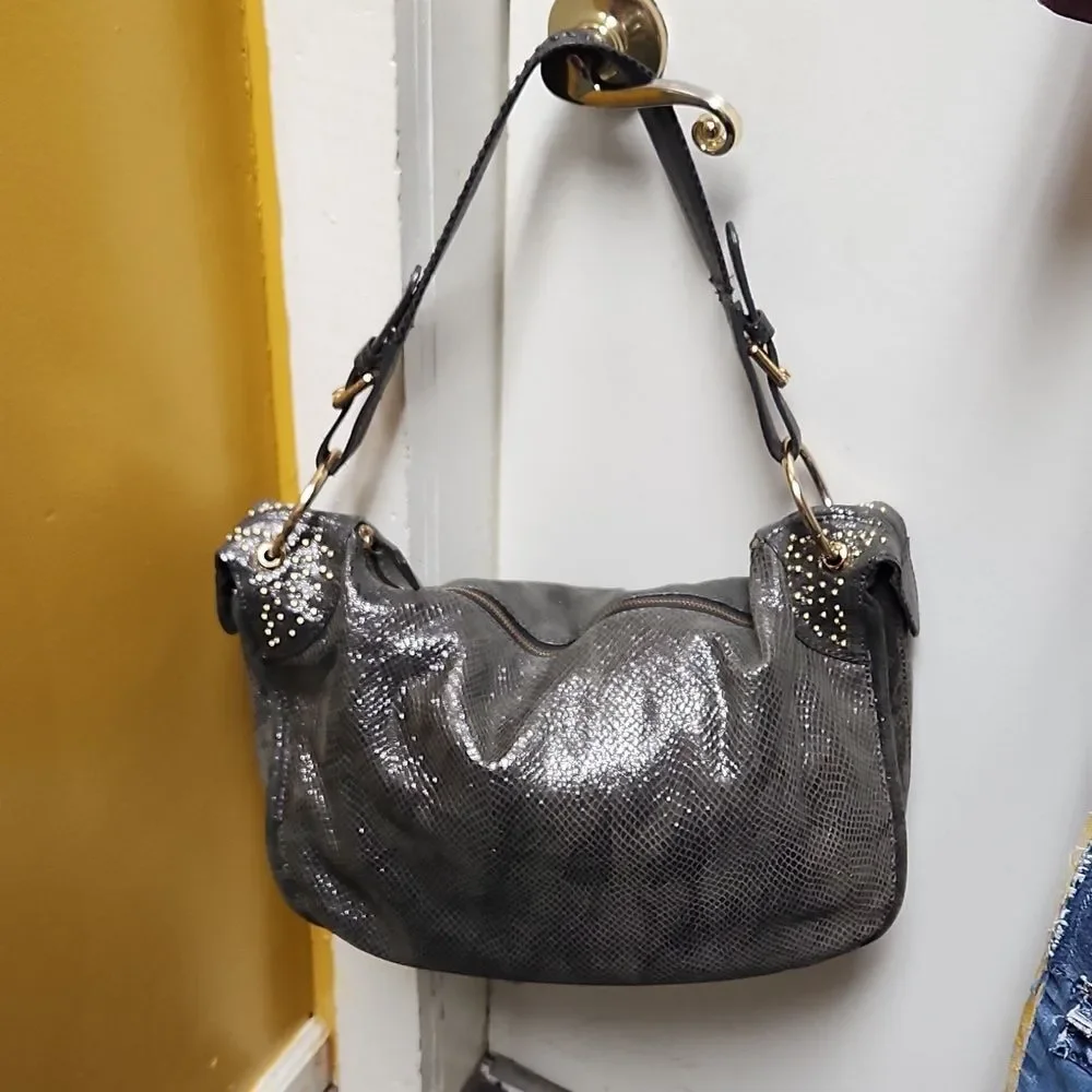 GUC Metallic Faux Snake Silver Gray OrYany LG Hobo Bag